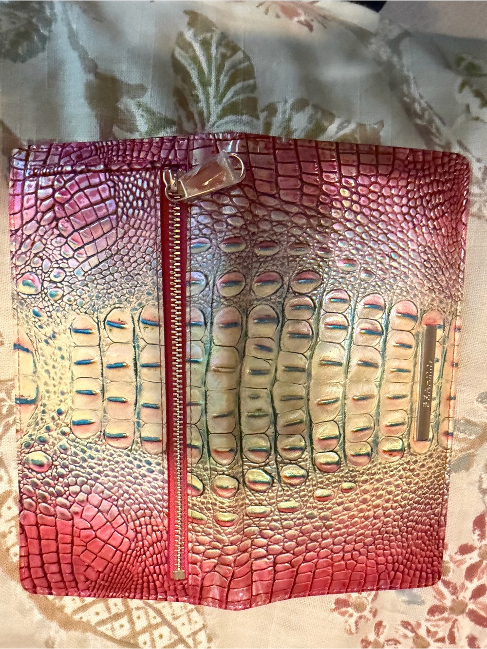Brahmin Iridescent Pink Faux-Croc Satchel with Gold-Sheen. Eye on front and back - Picture 7 of 8